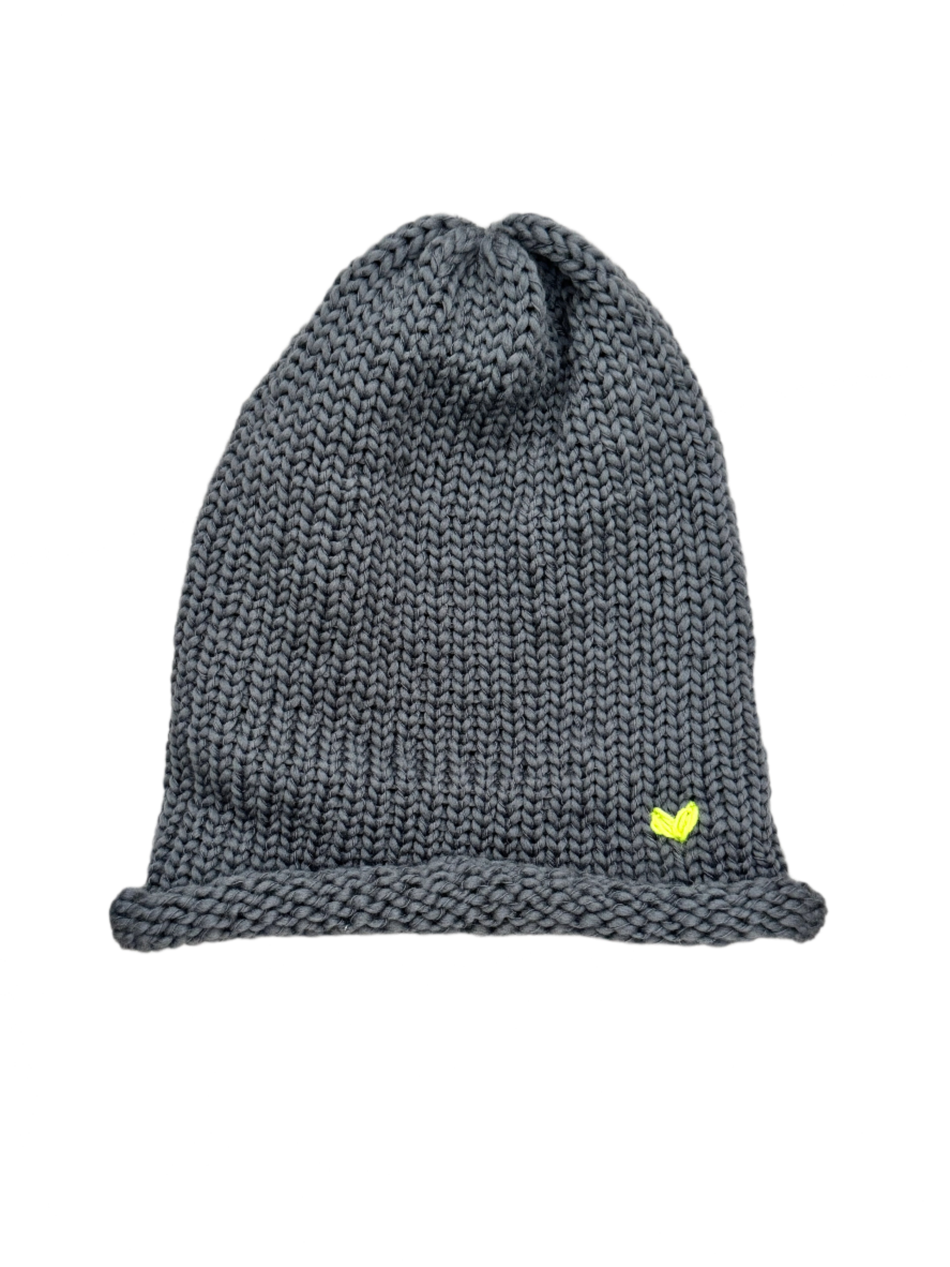 crafted merino wool beanie with heart embroidery